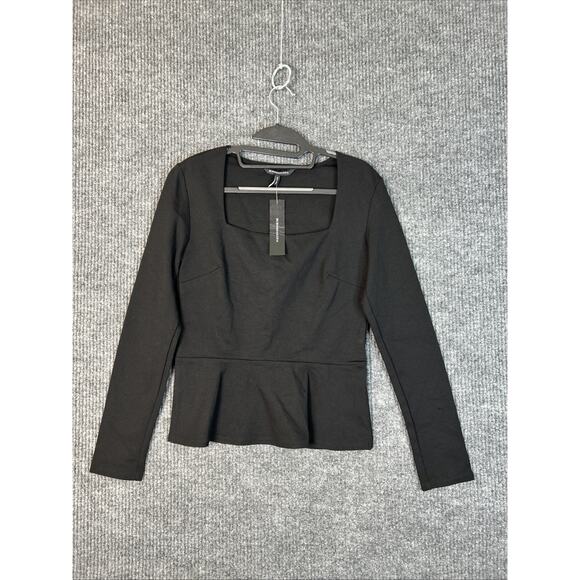 BCBG Maxazria Womens Peplum Blouse Size Small Black Square Neck Classic Capsule - Picture 1 of 8